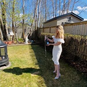 Ally Fashion White Off-Shoulder Midi Dress Small Medium